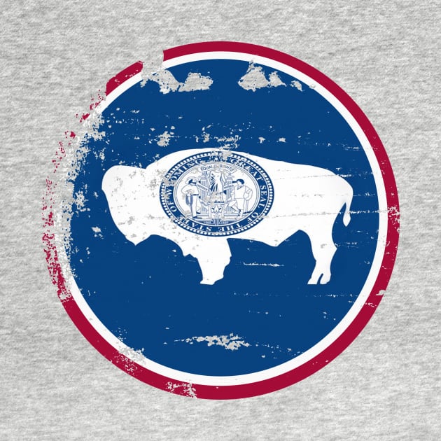 Distressed Wyoming State Flag Buffalo Symbol by MetaModern